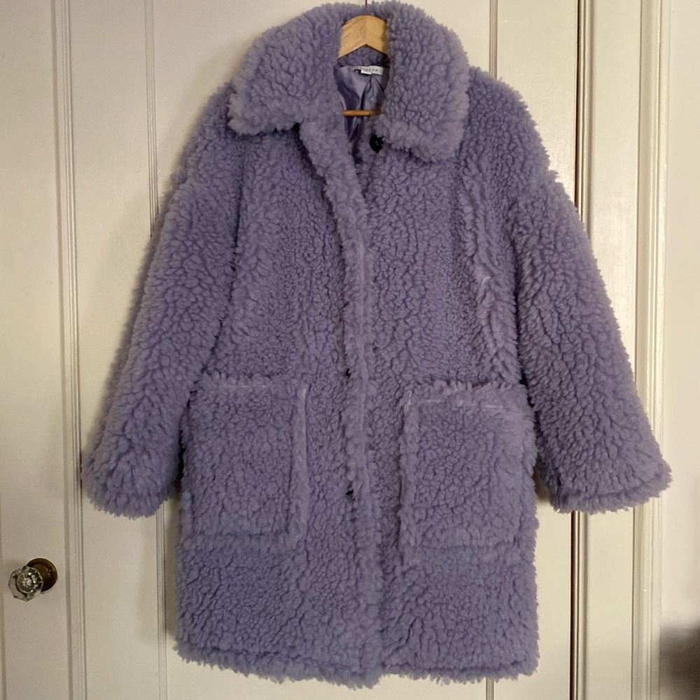 Top Shop teddy coat, Lilac/Lavender, size 10